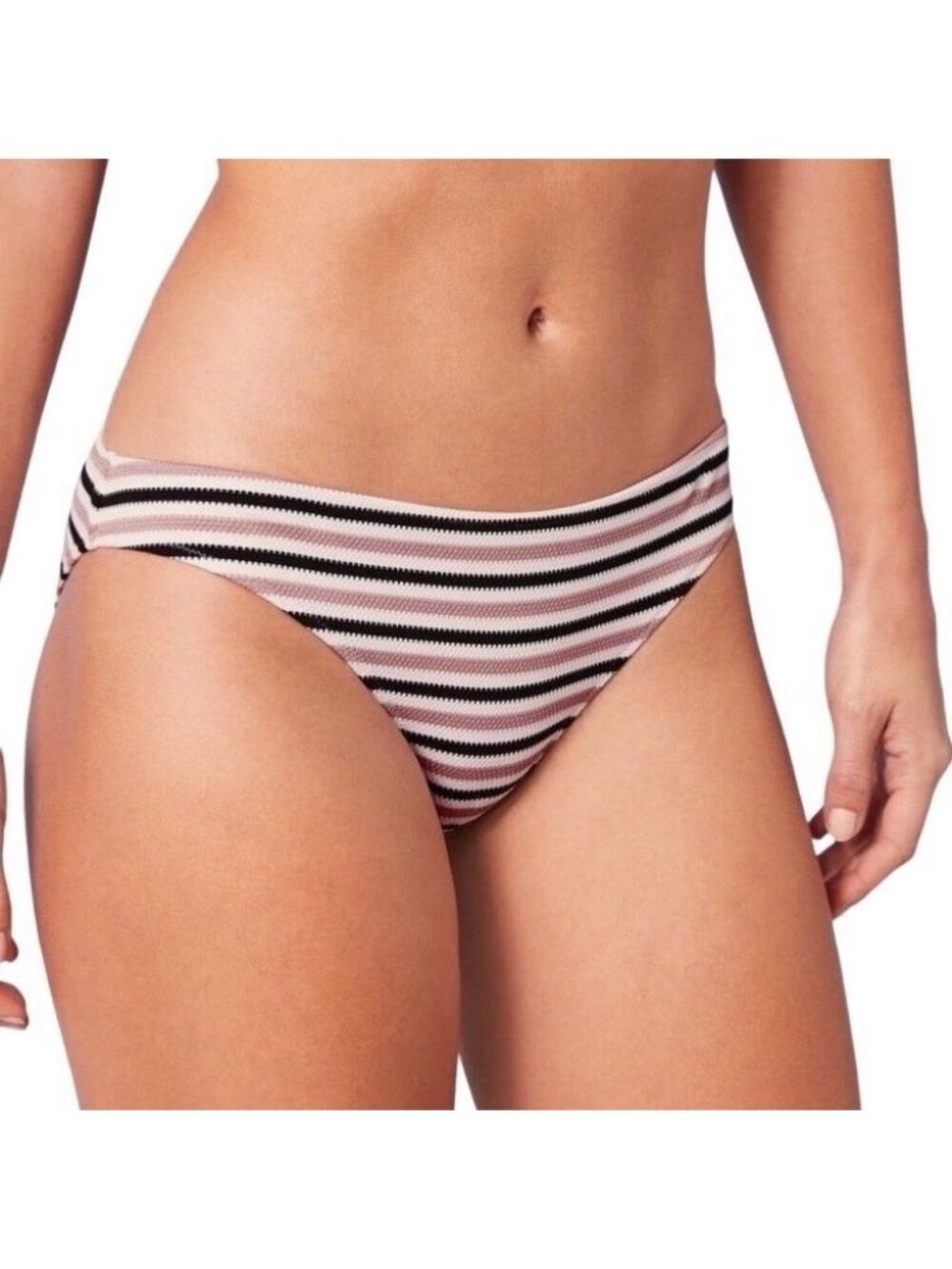 Shade & Shore Striped Pique Cheeky Bikini Bottom Bathing Swim S